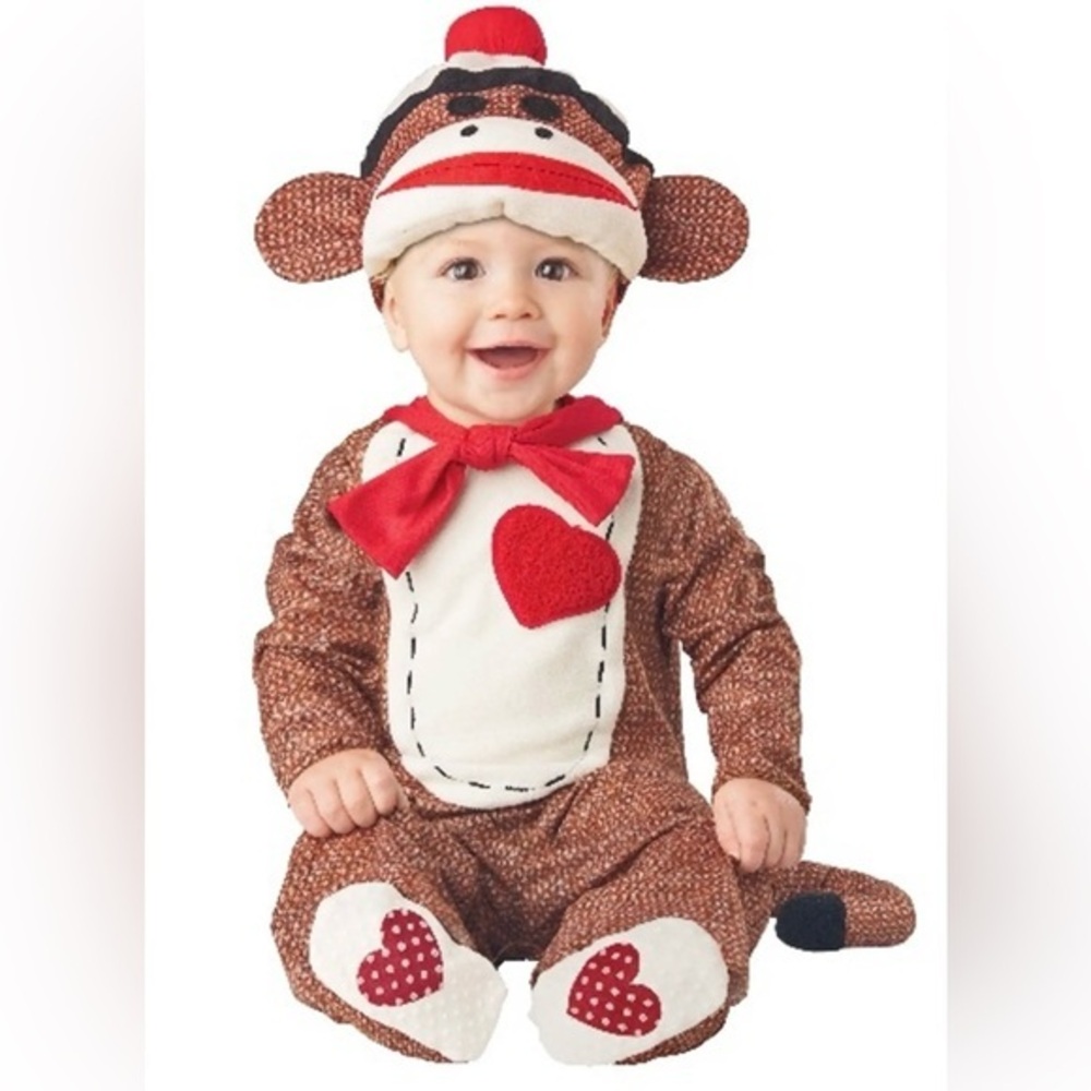 NWT Red-Accent Brown Sock Monkey Kids Costume - Brand